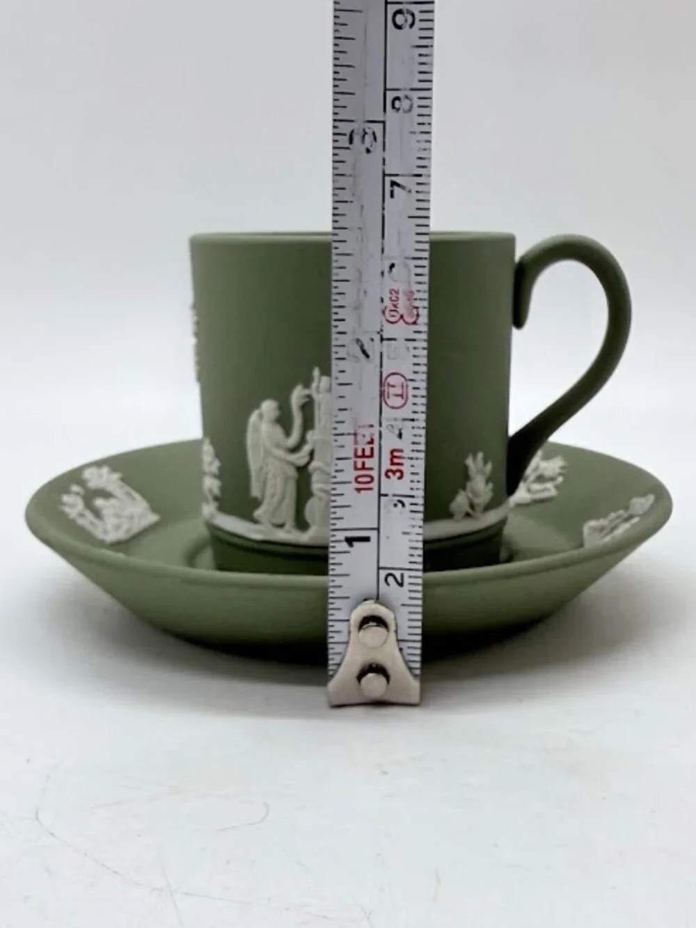 Vintage Wedgwood Sage Celadon Green Jasperware Demitasse Espresso Cup & Saucer